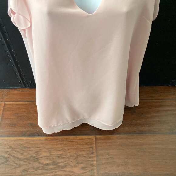 Alice Co Dusty Pink Feminine Short Sleeve Double Layer Blouse Large - Picture 3 of 6